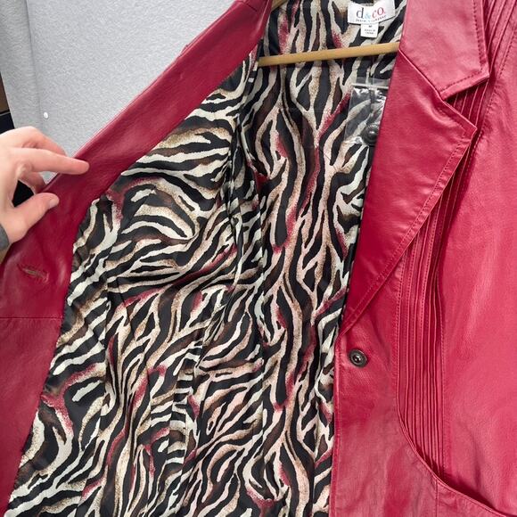 Denim and Co Leather Jacket Medium Cherry Red Burgundy Blazer Boho Western - Picture 7 of 15
